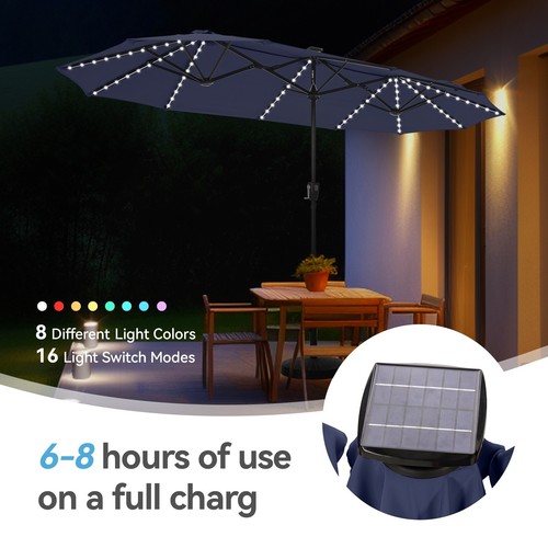 13ft Patio Umbrella with Solar Light Double Side Large Outdoor Market Umbrella - Picture 2 of 9