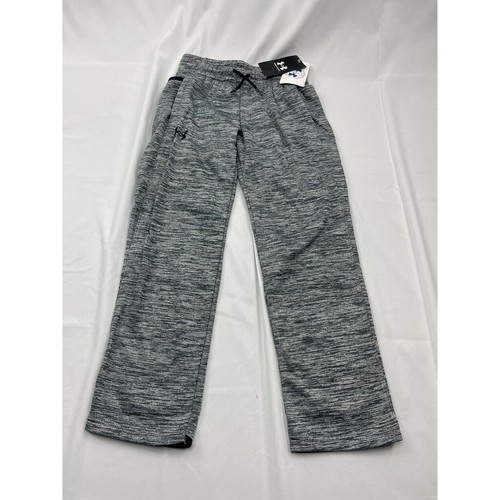 Under Armour Boys Fleece Pants Gray Black Drawstring Waist Athletic Youth XS New - Picture 1 of 11