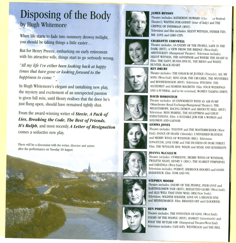 HAMPSTEAD THEATRE ADVERTISING LEAFLET ~ DISPOSING OF THE BODY by HUGH WHITMORE - Picture 2 of 4