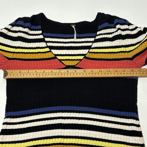 Free People Gidget Pullover Mini Kleid gestrickt schwarz gestreift KLEIN V-Ausschnitt Retro Boho - Bild 5 von 11