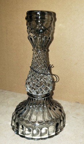 Beautiful Clear Smokey Gray Glass Candle Stick Holder 6.5"t 3.25"di - Picture 3 of 7