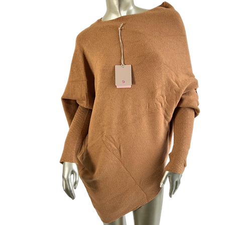 Ladies Asymmetric Draped Slouch Neck Soft Jumper with Long Fitted Sleeves - Picture 9 of 39