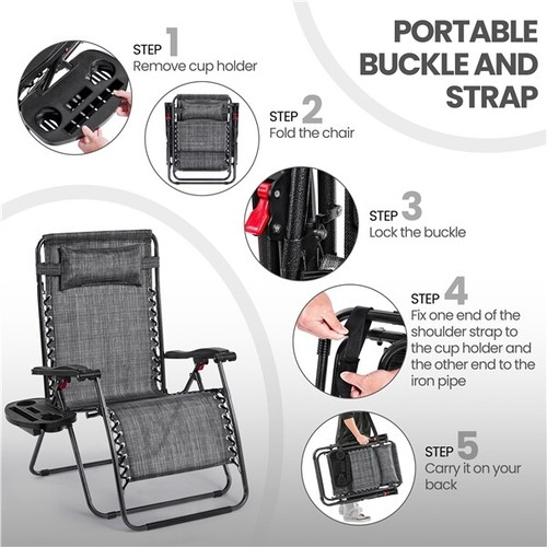 29in Oversized Zero Gravity Chair, Folding Outdoor Patio Lounge Recliner - Picture 4 of 19