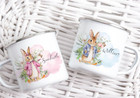 Personalised Easter Bunny  Enamel Mug, coaster set, Unique Spring Rabbit design
