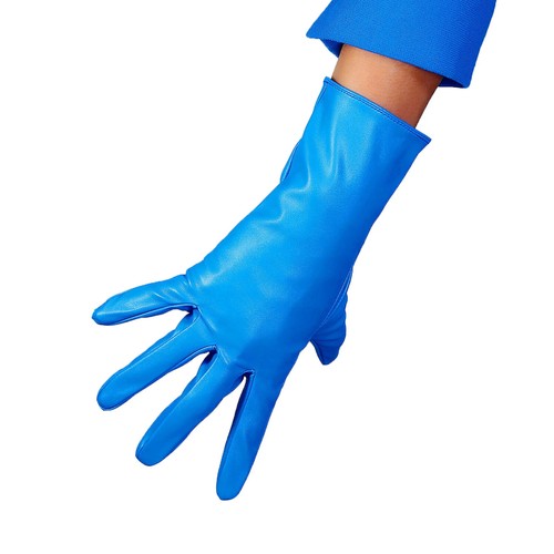 Costume da sera danza donna moda blu GUANTI polso corto 16 cm ecopelle - Foto 12 di 17