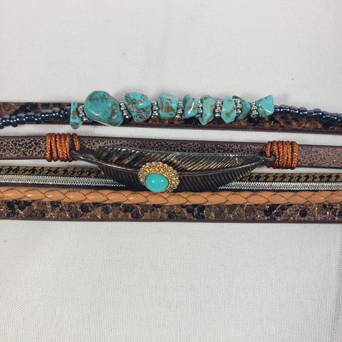 Azora Türkis Stein Leder Wickel Armband Feder Armbänder Bohemian geflochten Box - Bild 1 von 8