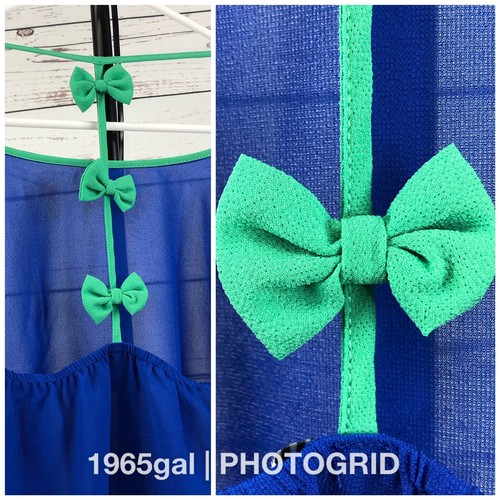 Fifty Street piccolo blu serbatoio retro verde fiocchi su spalline spaghetti - Foto 5 di 10