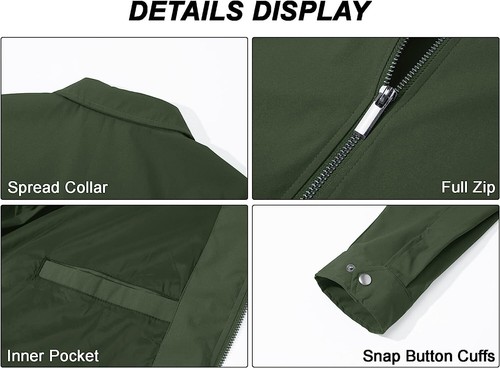 Men's Lightweight Jackets Full Zip Coat Casual Windbreaker Jacket with Pockets - Picture 35 of 65