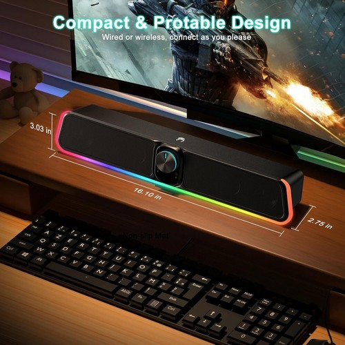USB Computer Speaker Stereo Sound Bluetooth 5.1RGB Speaker for PC Desktop Laptop - Picture 4 of 6