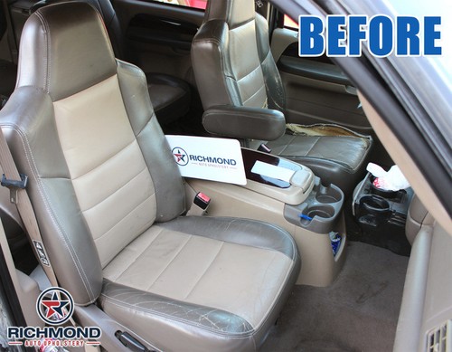 05 Ford Excursion EDDIE BAUER-Cubierta de asiento de cuero inferior lateral para pasajeros negra/bronceada - Imagen 10 de 12