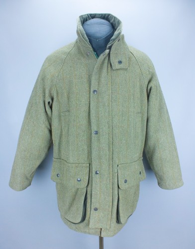 Bronte Tweed Mens Green Wool Herringbone Check Country Field Coat Jacket Size L