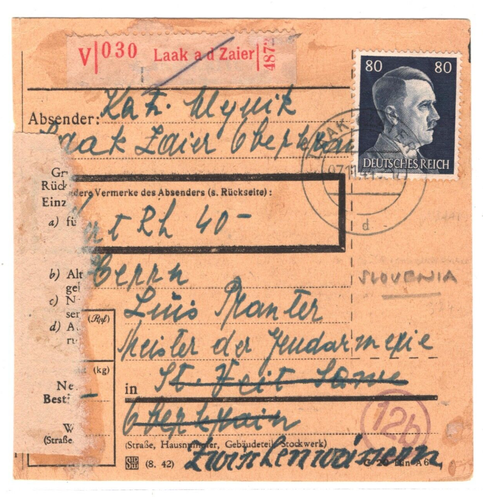 SLOVENIA WW2 GERMANY OCCUPATION Parcel Post Card LAAK.a.D.ZAIER Registered MA725 - Picture 2 of 14