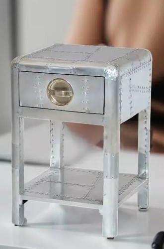 Aviator furniture vintage style Side Table with 1 drawer and storage bottom - Picture 4 of 7