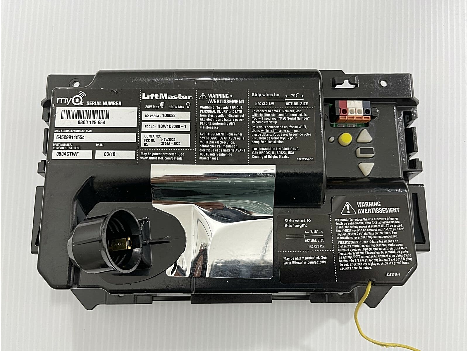 Liftmaster 050ACTWF Garage Door Receiver Logic Board Yellow Learn w