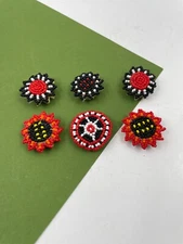 Vintage Seed Bead Button Covers Blue Red Orange Southwest Lot of 6
