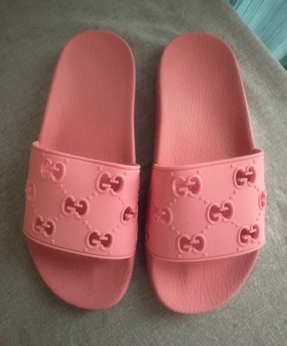 Gucci Damen-Sandalen ineinandergreifende G Gummi-Pantoletten rosa Gr. 38 (US 8) Karton 100 authentisch
