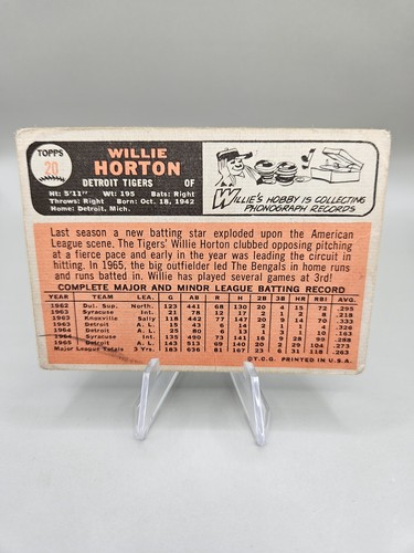 1966 Topps #20 Willie Horton VG - Picture 2 of 2