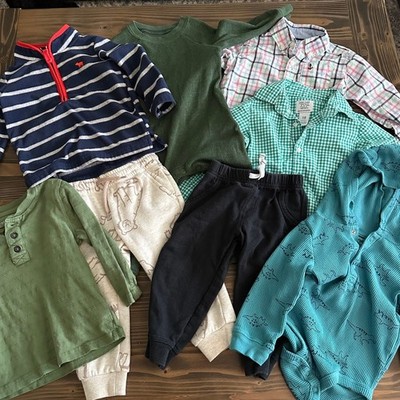 Carter s Cat&Jack Baby Boy Clothing Bundle 18M Plaid Joggers Shirts 8 Piece Lot