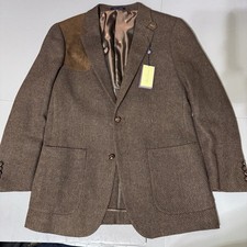 Alan Flusser Blazer Spirt Coat M Medium Hopsack Brown Shoulder Patch New Rust
