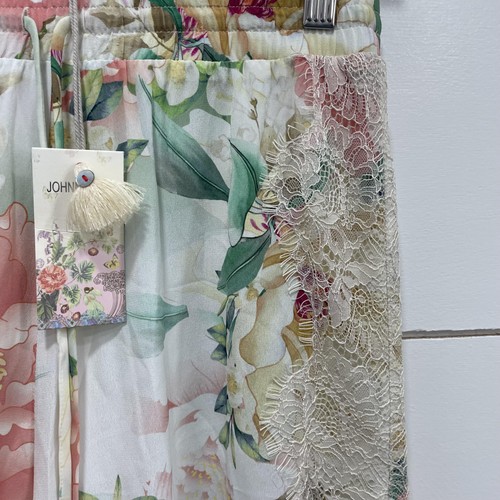 Johnny Was Ruksana leichte Damenhose Seide XS bunt Blumen Spitzenbesatz Lounge neu mit Etikett - Bild 7 von 20