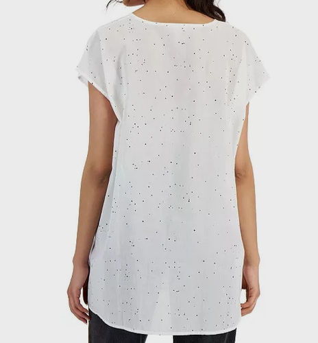 Top EILEEN FISHER Talla XS Blanco Algodón Manga Corta Cuello en V NUEVO - Imagen 6 de 8