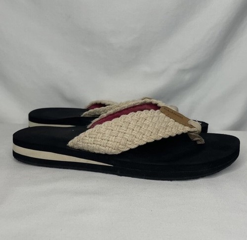 LL Bean Sandals Flip Flops Natural Colored Braided Straps/Pink Canvas Lining 9M - Picture 12 of 12
