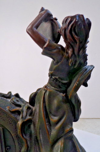 CROSA Mantle Quartz Clock ANGEL TAMBOURINE Carved Bronzed Resin 10.75" tall - Picture 17 of 18