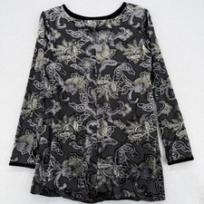Carole Little Eclectic Artsy Burnout Velvet Floral Tunic Top Long Sleeve Size 4