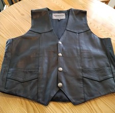 Vintage UNIK Men  s Genuine Leather Black Motorcycle Vest Size 50 US 40 XL Excell