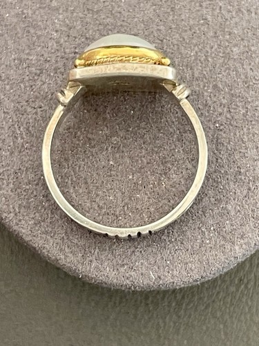 Designer 18Kt Yellow Gold & Solid Sterling Pearl Ring Size 8.25 (G3) - Picture 7 of 9