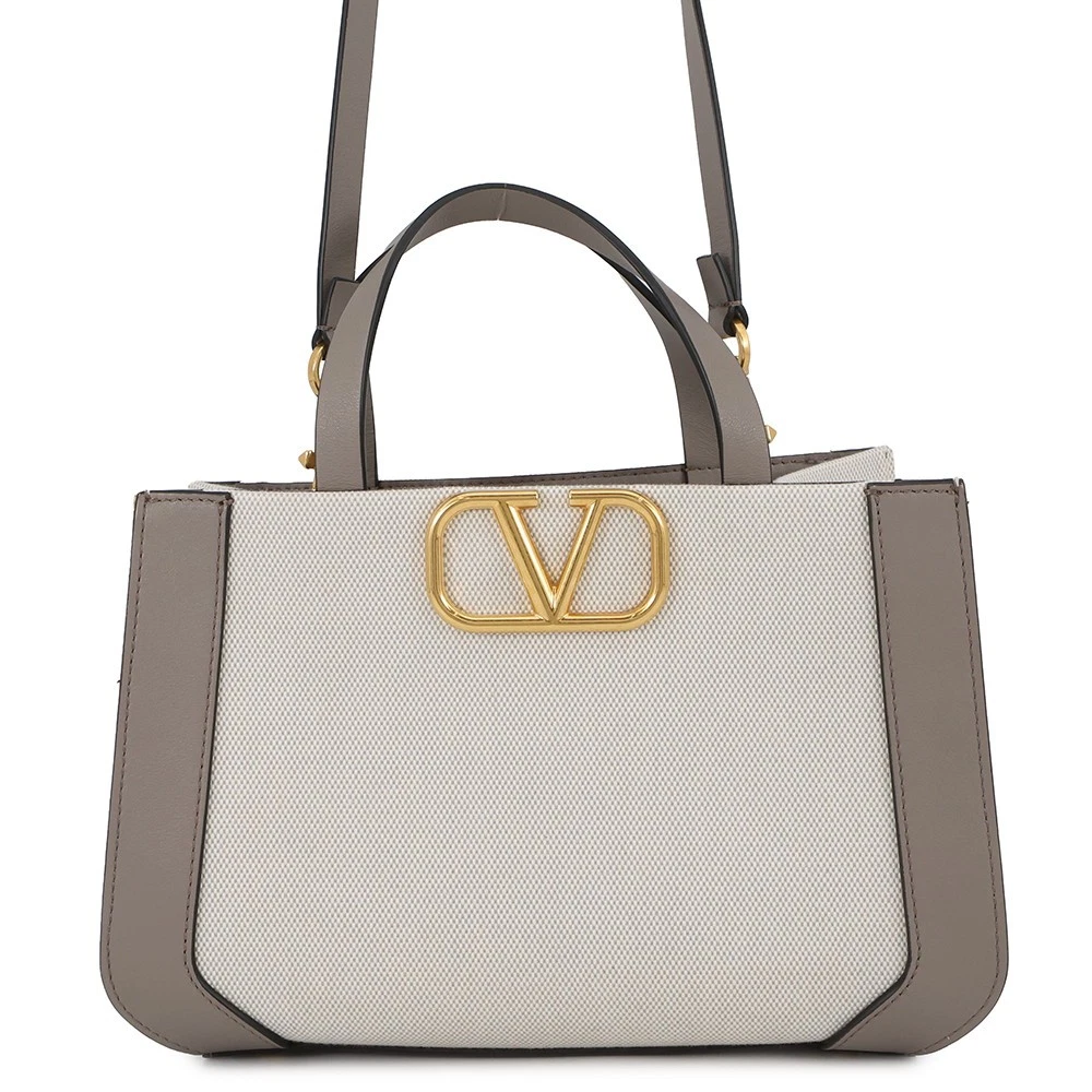 Valentino — Valentino Garavani V Logo Handbag Canvas/Leather White/Gray 2W0B0K96YJH