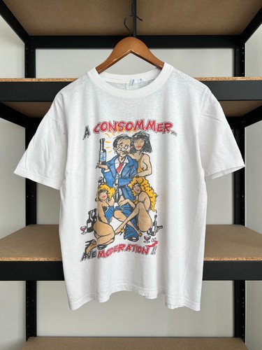 Vintage 90s Man and Sexy Girl Alcohol Wine Funny Humor White T-shirt Sz L - Picture 1 of 18