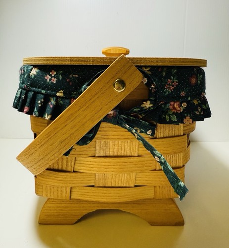 Peterboro Basket Company Footed with Lid & Linen 12" x 7" by 7.5" with Tag - Picture 15 of 15