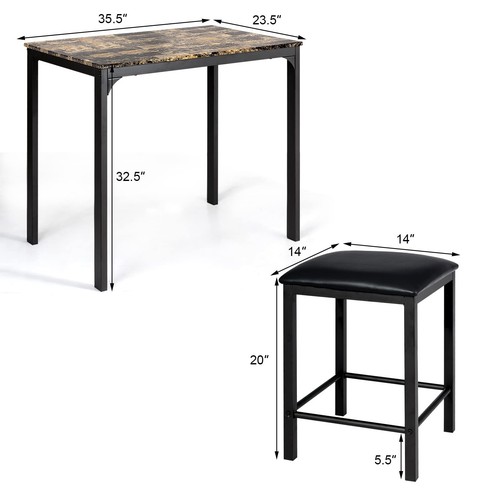 3 PCS Table Set Faux Marble Counter Home Kitchen Bar Dining Table 2 Stools - Picture 6 of 9