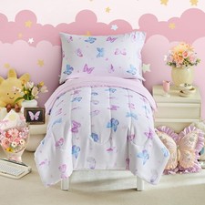 Butterfly Toddler Bedding Set for Girls Light Pink Colorful Butterfly 4PC Tod...