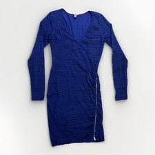 GUESS blue dress black horizontal stripes V-neckline zipper detail — SIZE: S/P
