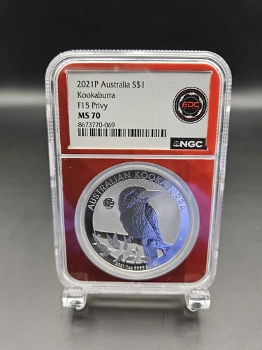 EDC Red Core 2021 P Australia Silver $1 Kookaburra F15 Privy MS 70 NGC