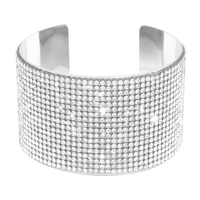 Silber Kristall Arm Manschette Strass Armreif Armband für Frauen Stretch Abschlussball Armband
