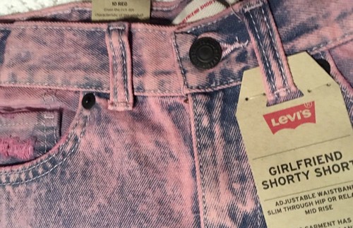 LEVI’s GIRLFRIEND PINK DENIM JEANS SHORTY SHORTS GIRLS SZ 10 ADJ WAIST NWT - Picture 4 of 6