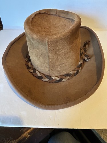 De Colección Skully Herschel Cuero Gamuza Western Hippie Sombrero Trenzado Talla M - Imagen 2 de 9