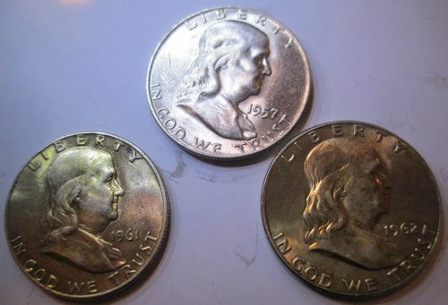 Franklin Half Dollar  Lot of 3 -SET B- 90% Silver - AU
