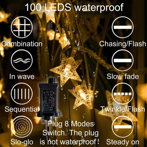 Plug in LED String Lights,Mains Powered Star Christmas Lights 100 LED 33 - Picture 5 of 5