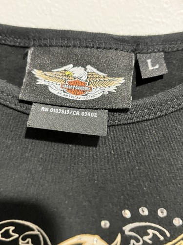 Vintage Harley Davidson Motor Girl Eagle Sequin Graphic T-Shirt Baby Tee-Large - Foto 3 di 9