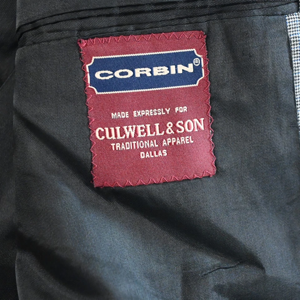 De Colección Hecho en EE. UU. Corbin 44S 33x30 Gris Pata de Gallo Delgado Lana Hombres Chaqueta Pantalones Traje Foto 4 de 4