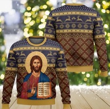 Religious Jesus Ugly Christmas Sweater, Christian Xmas Jumper Holy Nativity