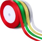 100 Yards Christmas Ribbons,3/8 Inch Gold Silver Red, Green, Silver,
