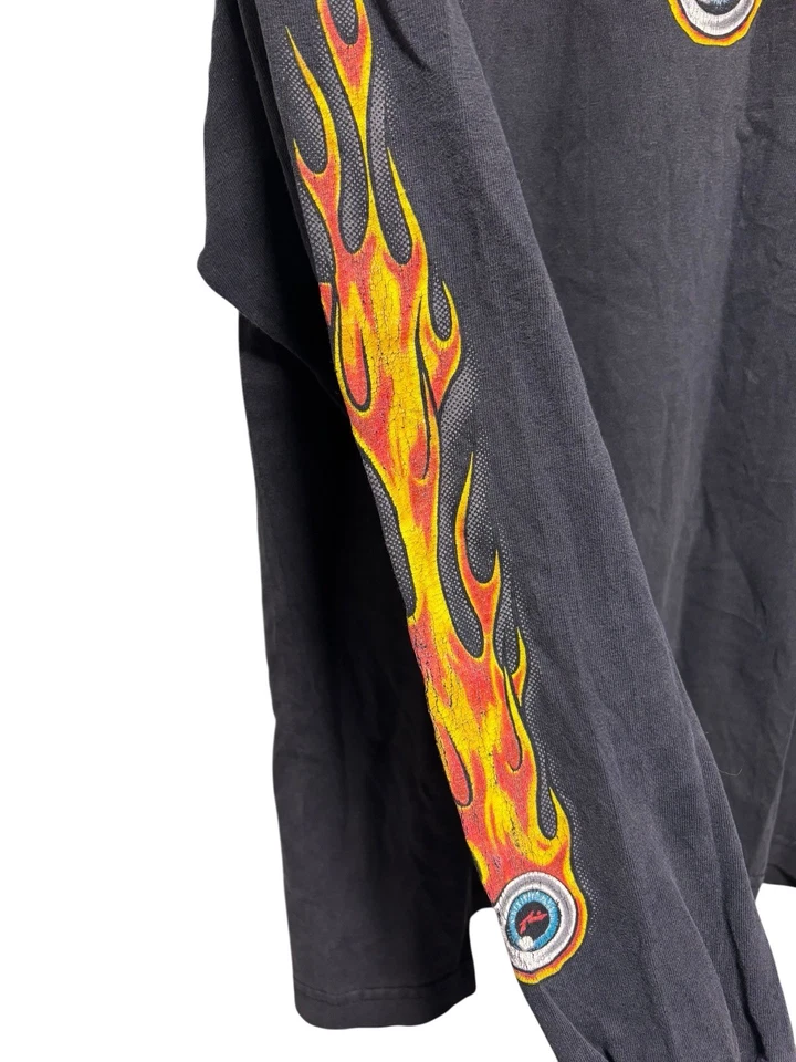 Camisa de Skateboarding Vintage Rusty Para Hombre Talla L Negra Llamas Manga Larga Y2K Desteñida Foto 4 de 4