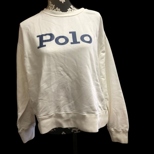 90s insp Polo Ralph Lauren Unisex Cropped White Cotton Large Logo Sweatshirt XL - Picture 1 of 8