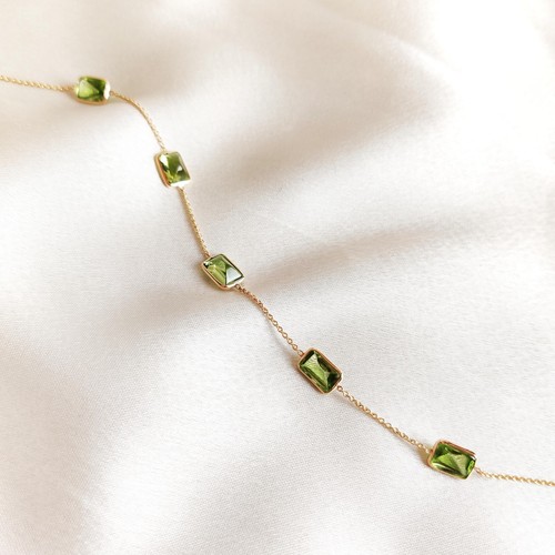 7.670 Ct Natural Peridot Bracelet 14K Yellow Gold Birthstone Minimalist Design - Picture 5 of 8