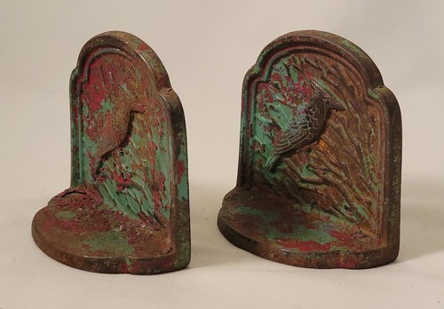 Sujetalibros de hierro fundido pintados a mano vintage Cardinal COPR 1928 - Fundición Connecticut - Imagen 8 de 12
